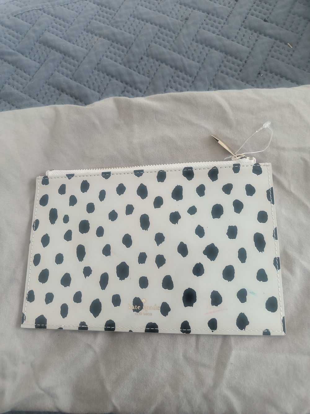 kate spade white PVC zip pouch with black spot print